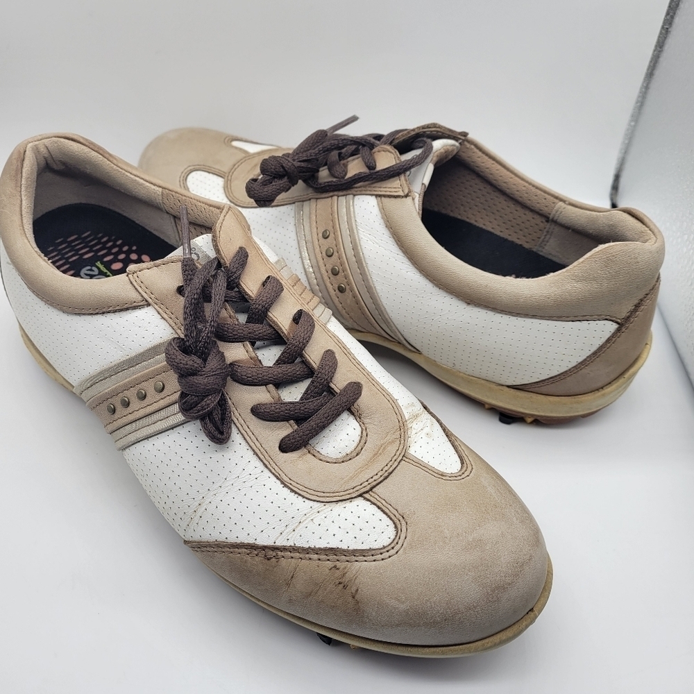 ECCO Women's Hydromax Tan White Golf Shoes Size 41 US 10 Round Toe - Picture 1 of 15